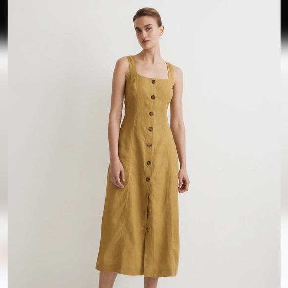 Madewell Dresses & Skirts - Madewell 100% Linen Chartreuse Button Down Quiet Luxury Maxi Dress In Size 8